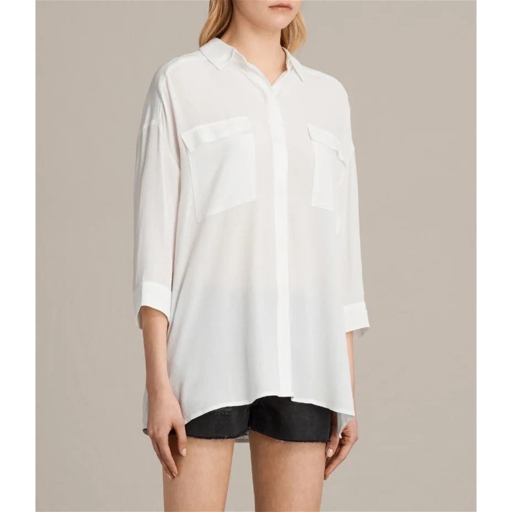 All Saints Milson Shirt in Chalk White Button Down Blouse Medium Business Casual - Picture 2 of 12